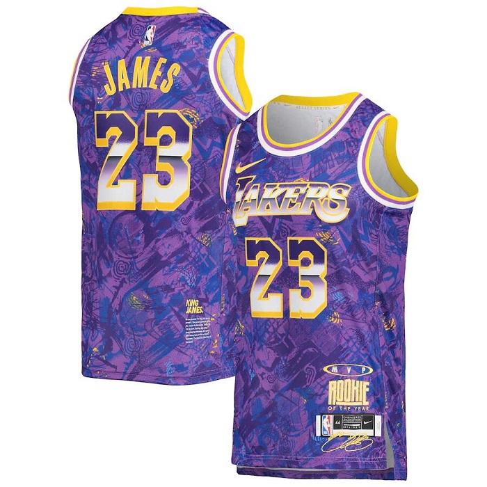 Men's Los Angeles Lakers #23 LeBron James Purple Select Series MVP Swingman Stitched NBA Jersey